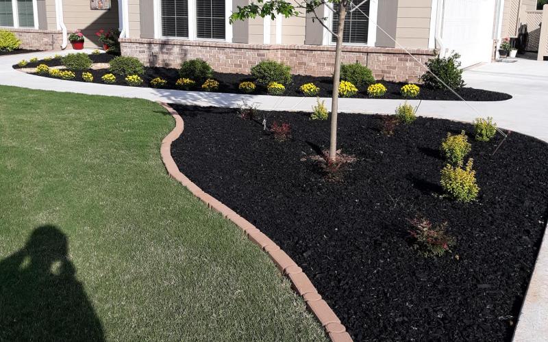 Black Rubber Mulch Landscaping Light Brick House