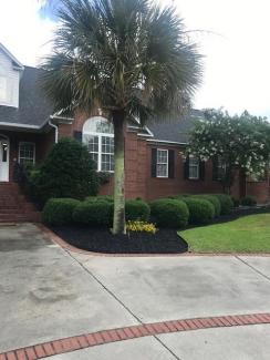 Black Rubber Mulch Landscaping Around Brick House